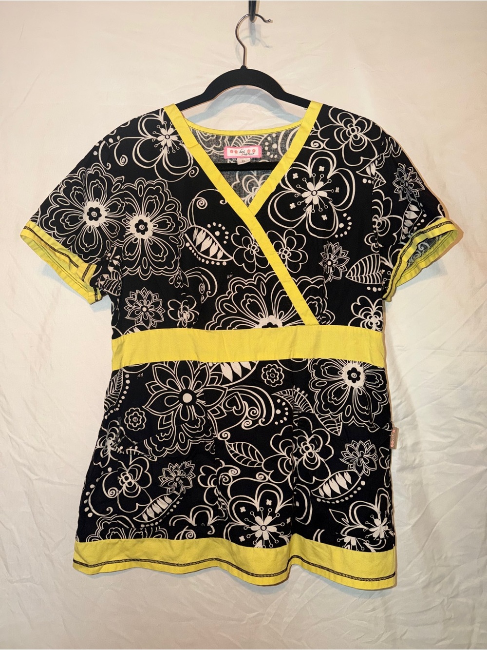 koi Black and Yellow Floral Wrap-Style Tunic